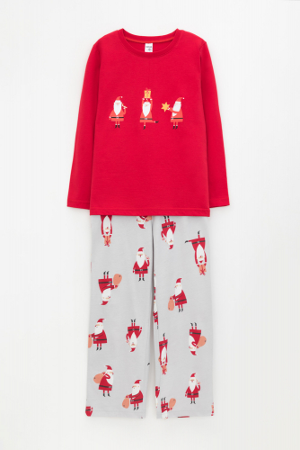 Пижама К 1607 кармин, дед морозы с подарками
