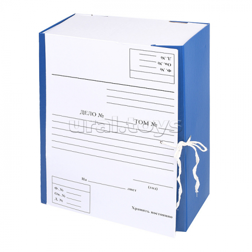 Короб архивный бумвинил, частичная оклейка 120 мм, 2 завязки, складной, синий