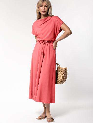 Платье с цельнокроеным рукавом из премиального хлопка D42.109 розовый коралл