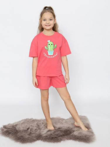 CSJG 50172-25 Пижама для девочки (футболка, шорты),малиновый