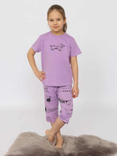 CSJG 50173-45 Пижама для девочки (футболка, бриджи),лаванда