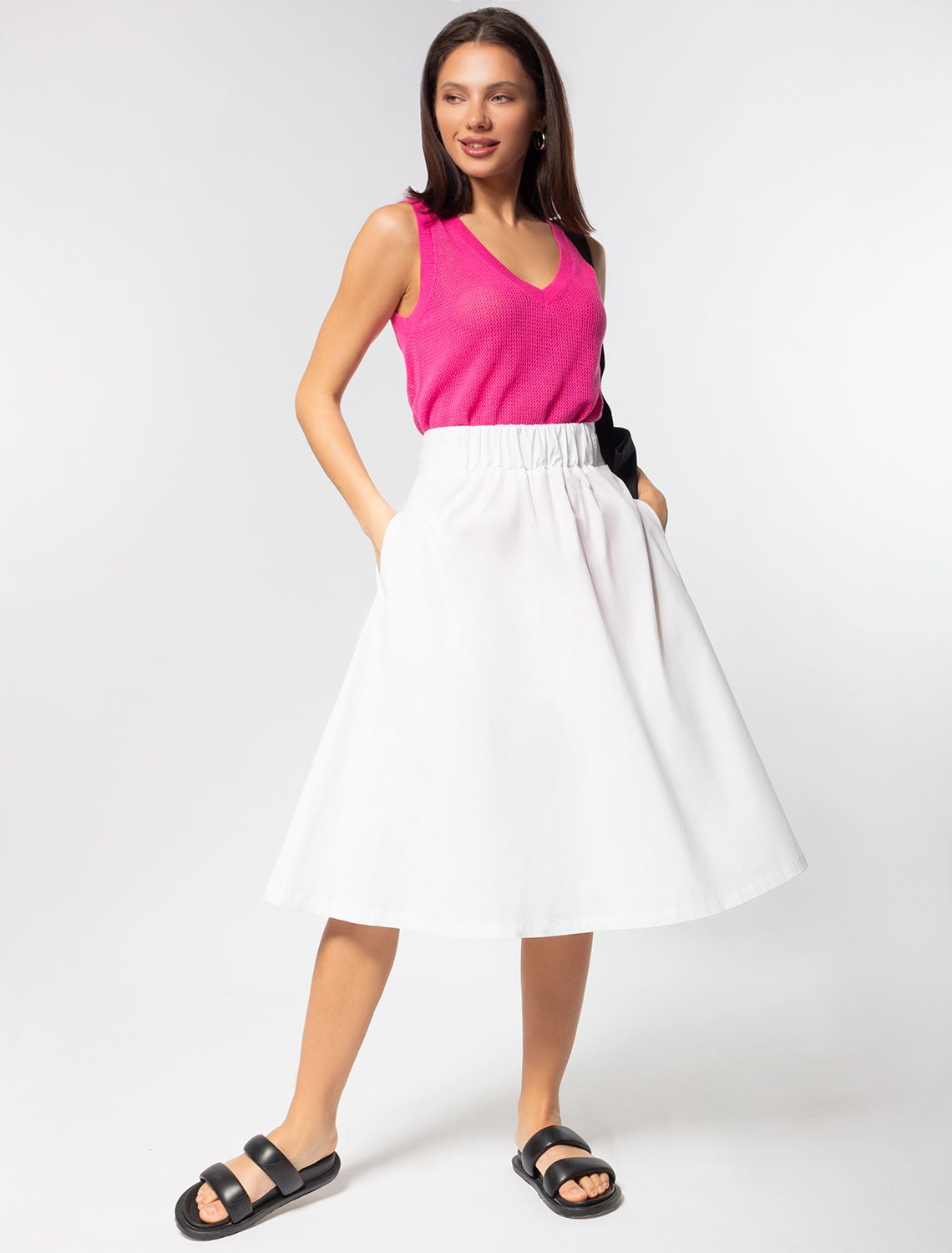 Юбка на широкой резинке с карманами из плотного поплина D26.178 белый