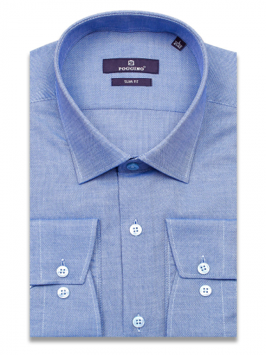Cиняя приталенная мужская рубашка Poggino 7017-31 с длинными рукавами