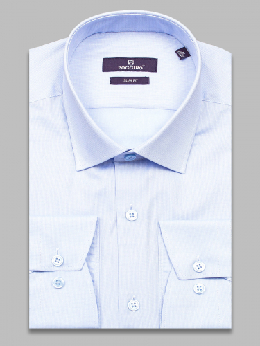 Голубая приталенная мужская рубашка Poggino 7017-47 с длинными рукавами