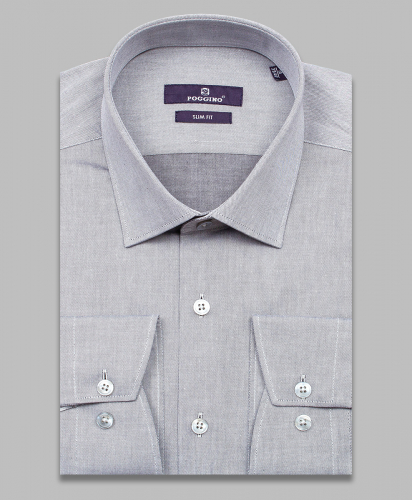 Серая приталенная мужская рубашка Poggino 7017-73 меланж с длинным рукавом