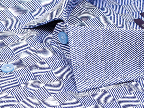 Синяя приталенная мужская рубашка Poggino 7017-76 в клетку с длинными рукавами