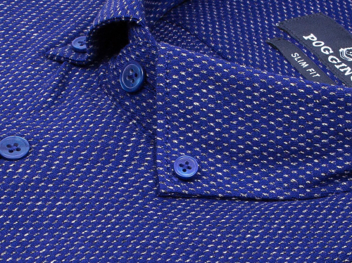 Синяя приталенная мужская рубашка Poggino 7003-66 в отрезках с коротким рукавом