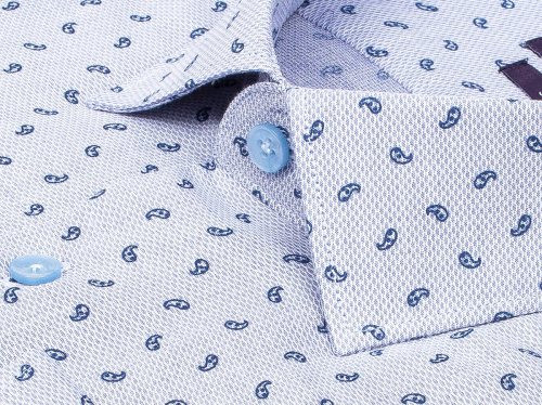 Светло-синяя приталенная мужская рубашка Poggino 7017-66 в огурцах с длинным рукавом