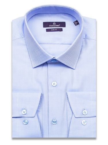 Голубая приталенная мужская рубашка Poggino 7018-18 с длинными рукавами
