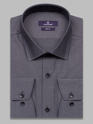 Темно-серая приталенная мужская рубашка Poggino 7017-48 в ромбах с длинными рукавами