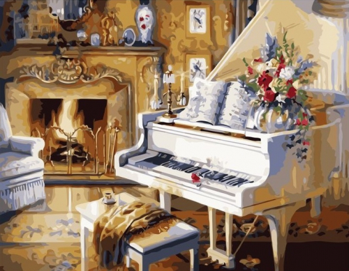 Картина по номерам 40х50 Рояль у камина (худ. Judy Gibson)