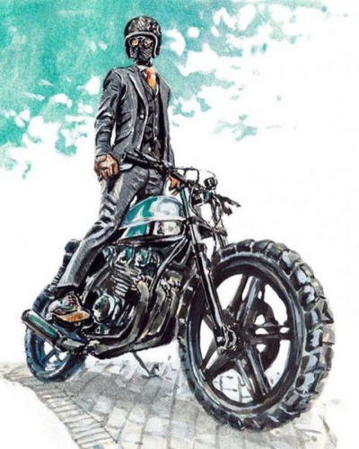 Картина по номерам 40х50 Мотоциклист в черном