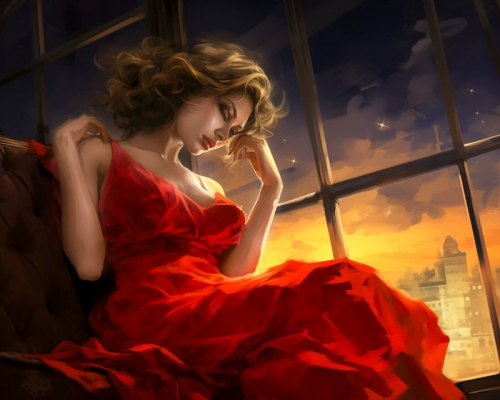 Картина по номерам 40х50 Женщина в красном платье (худ. Яковец Е.)