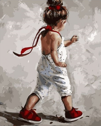 Картина по номерам 40х50 Девочка в красных ботинках