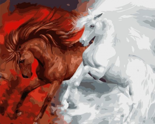 Картины по номерам Красная и белая лошади