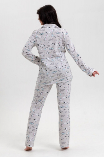 Женская пижама - Пижама женская с брюками арт. ПД-006В - собачки светло-серые (Нл)