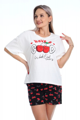 Женская пижама - Пижама с шортами Очарование 0к-056к - белый-красный (Нл)