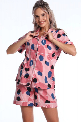 Женская пижама - Пижама с шортами Уют 039 - розовый-синий (Нл)