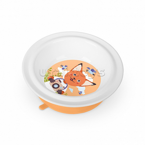 Тарелка детская глубокая на присосе с оранжевым декором (Белый)