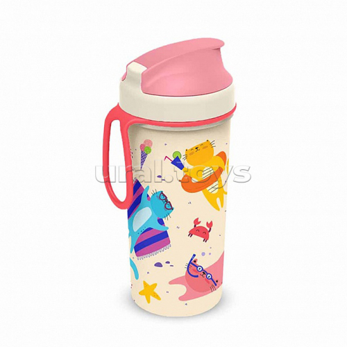 Набор: ланч-бокс 0,98л и стакан детский с крышкой, петлей и декором 0,4л (розовый)