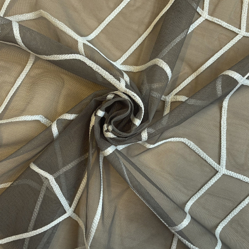 Сетка с вышивкой фентези геометрия S21114 коричнево-серый 300 см