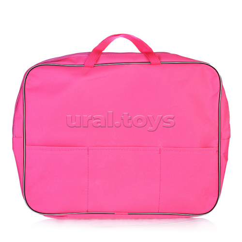 Папка менеджера широкая с внешним карманом A3 (45x35x7 см) текстильная, на молнии, с текстильными ручками, увеличенная длина 24 см, с внутренним карманом, розовая
