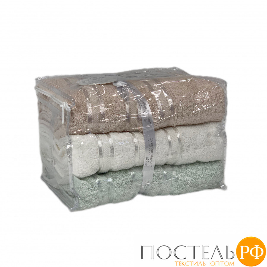 Набор полотенец Карвен Micro Delux 50*90 3шт. махра HS 1010 v2 bej/krem/a.yesil