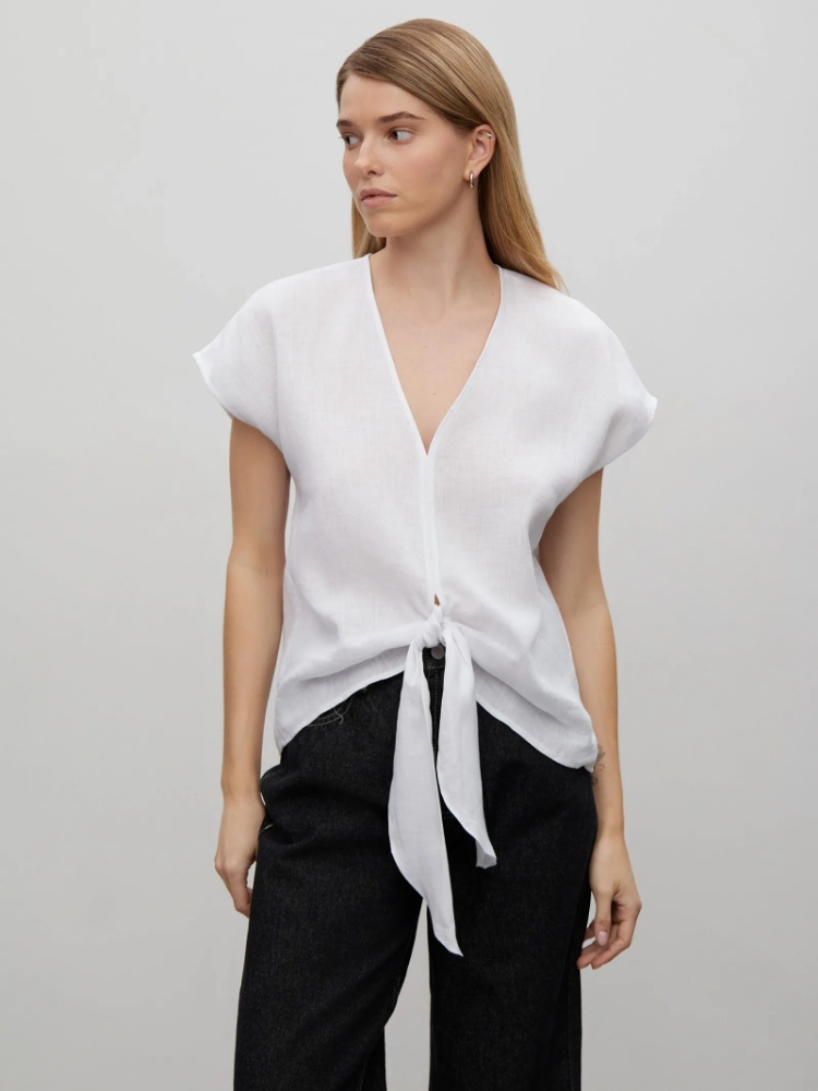 Блузка с бантом ,
100% лен ,