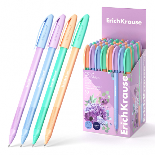 Ручка шариковая ErichKrause U-108 Stick Pastel Bloom 1.0, Ultra Glide Technology, цвет чернил синий (в коробке по 50 шт.)