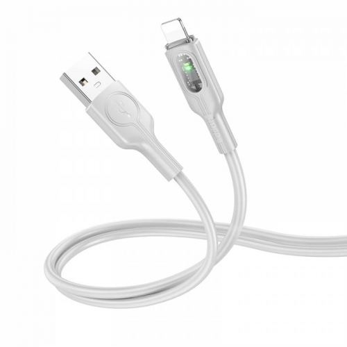 Кабель Hoco U120 USB A, Lightning, ПВХ, индикаторы зарядки, серый, 1,2м в коробке