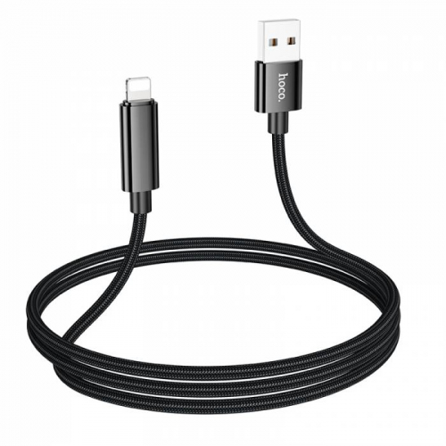 Кабель Hoco U125 USB A, Lightning, нейлон, индикатор, черный, 1,2м в коробке