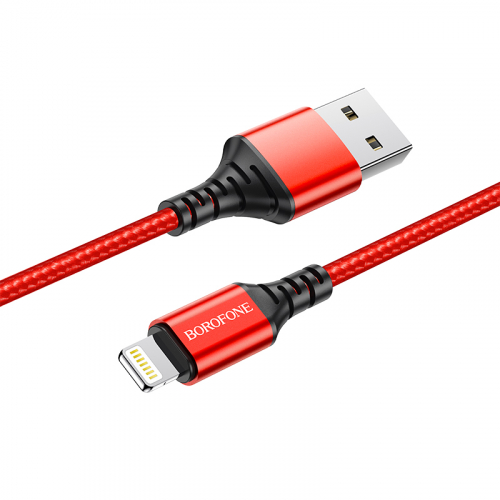 Кабель Borofone BX 54 USB A, Lightning, нейлон, 2.4А, красный, 1м, в коробке (360)