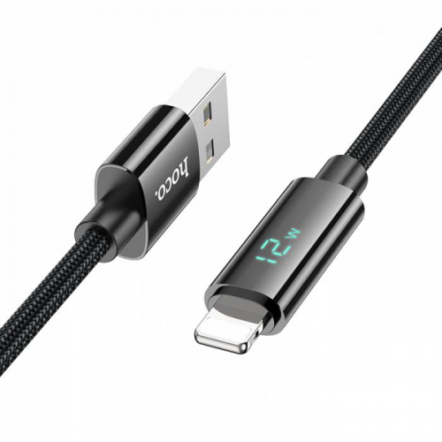 Кабель Hoco U125 USB A, Lightning, нейлон, индикатор, черный, 1,2м в коробке