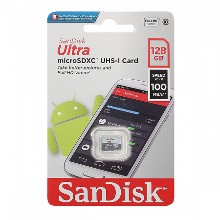 Карта памяти 128 GB SanDisk Ultra UHS-1 100 Mb/s (micro SDXC, class10) без адаптера