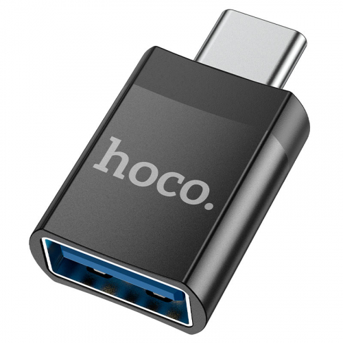 Переходник Type-C(шт), USB A(гн), Hoco UA17, USB 3.0, металл., черный.