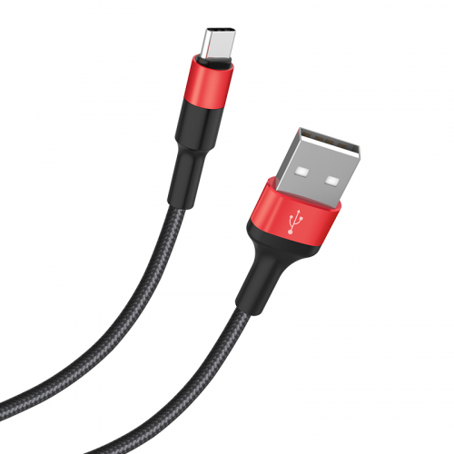 Кабель Hoco X 26 USB A, Type-C, нейлон, мет.разъем, черно-красный,1м (30)