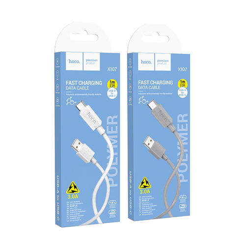 Кабель Hoco X107 USB A, Type-C, ПВХ, 3A, серый в коробке, 1м (31)