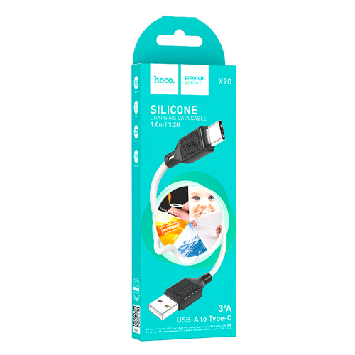 Кабель Hoco X 90 USB A, Type-C, силикон, 3A, белый в коробке, 1м (37)