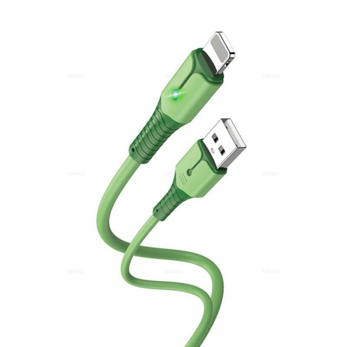 Кабель Jokade JA015 USB A, Lightning, силикон, 5А, подсветка, зеленый, 1м, коробка