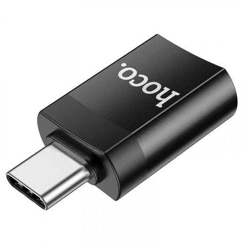 Переходник Type-C(шт), USB A(гн), Hoco UA17, USB 3.0, металл., черный.