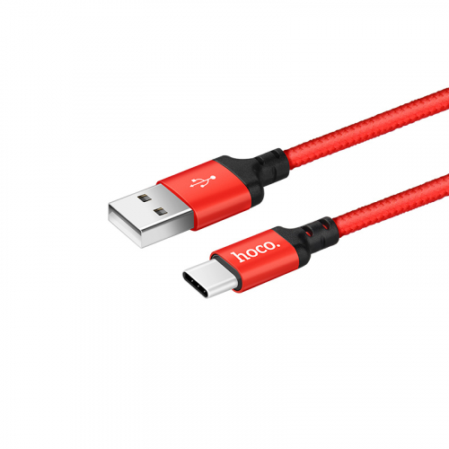 Кабель Hoco X 14 USB A, Type-C, нейлон, черно-красный в коробке, 2м (33)