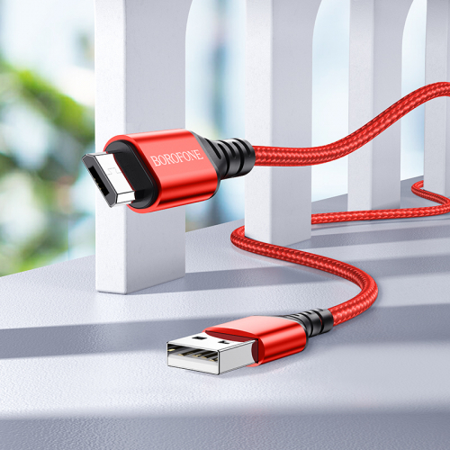 Кабель Borofone BX 54 USB A, microUSB B, нейлон, 2,4А, красный в коробке,1м (360)