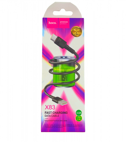 Кабель Hoco X 83 USB A, Type-C, ПВХ, 3A, черный в коробке, 1м (33)