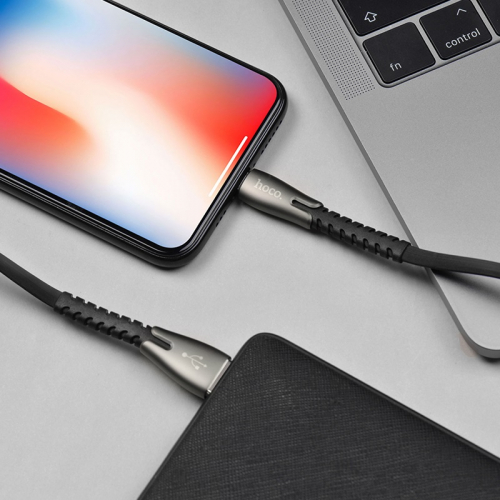 Кабель Hoco U 58 USB A, Lightning, ПВХ, металлические разъемы, черный, 1,2м