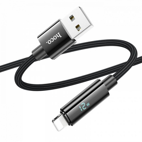 Кабель Hoco U125 USB A, Lightning, нейлон, индикатор, черный, 1,2м в коробке