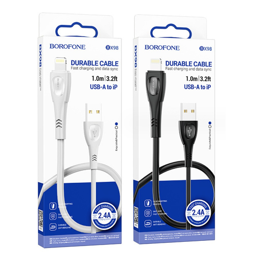 Кабель Borofone BX 98 USB A, Lightning, ПВХ, 2.4А, черный, 1м, в коробке