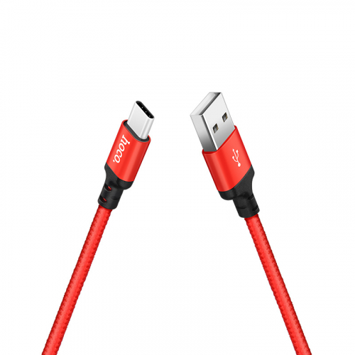 Кабель Hoco X 14 USB A, Type-C, нейлон, черно-красный в коробке, 1м (33)