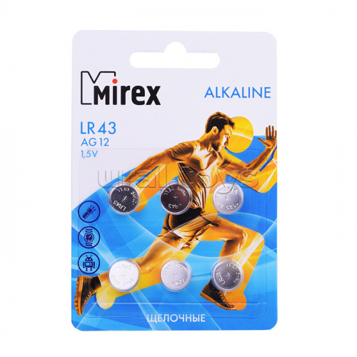 Батарея щелочная Mirex AG12 / LR43 1,5V, 6 шт. блистер