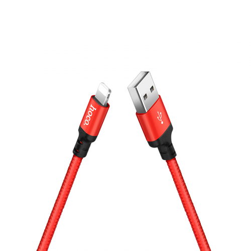 Кабель Hoco X 14 USB A, Lightning, нейлон, черно-красный 1м, в коробке (33)