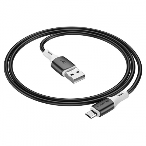 Кабель Borofone BX 79 USB A, microUSB B, силикон, 2,4А, черный в коробке,1м